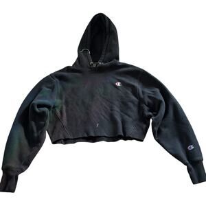 Champion Classic Logo Hoodie Women’s Black Size Medium Cropped